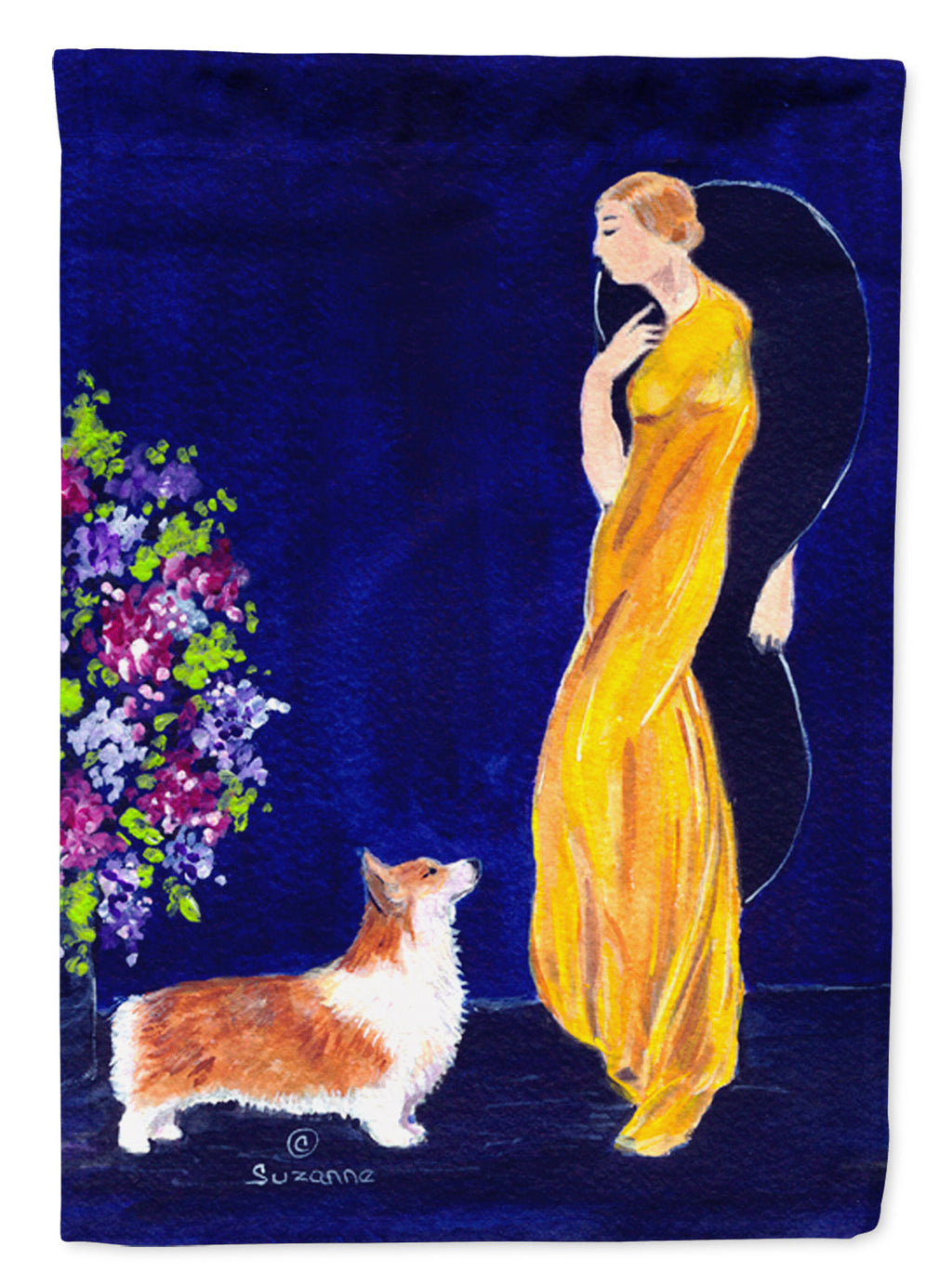 Lady with her Corgi House Flag 28x40 Porch Sleeve Pole Decorative Outside Yard Banner Artwork Wall Hanging, Polyester