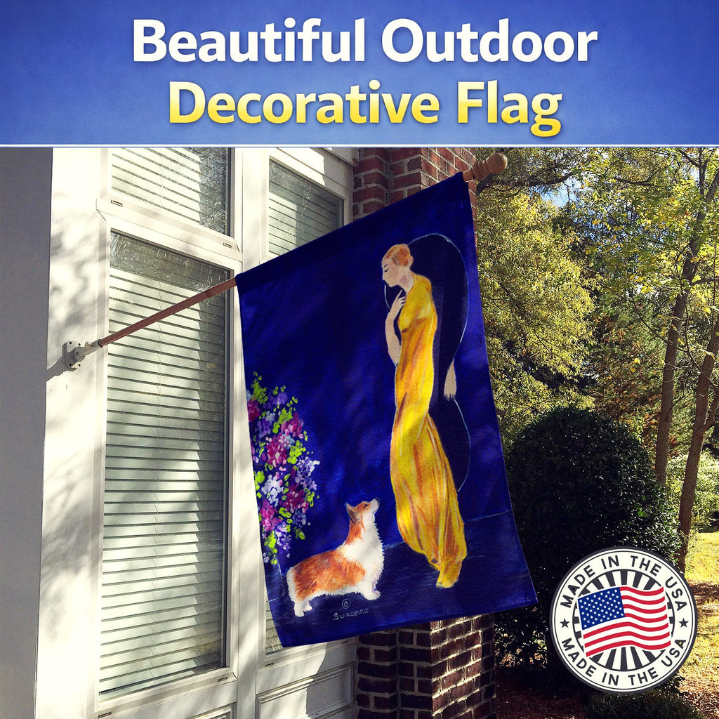 Lady with her Corgi House Flag 28x40 Porch Sleeve Pole Decorative Outside Yard Banner Artwork Wall Hanging, Polyester