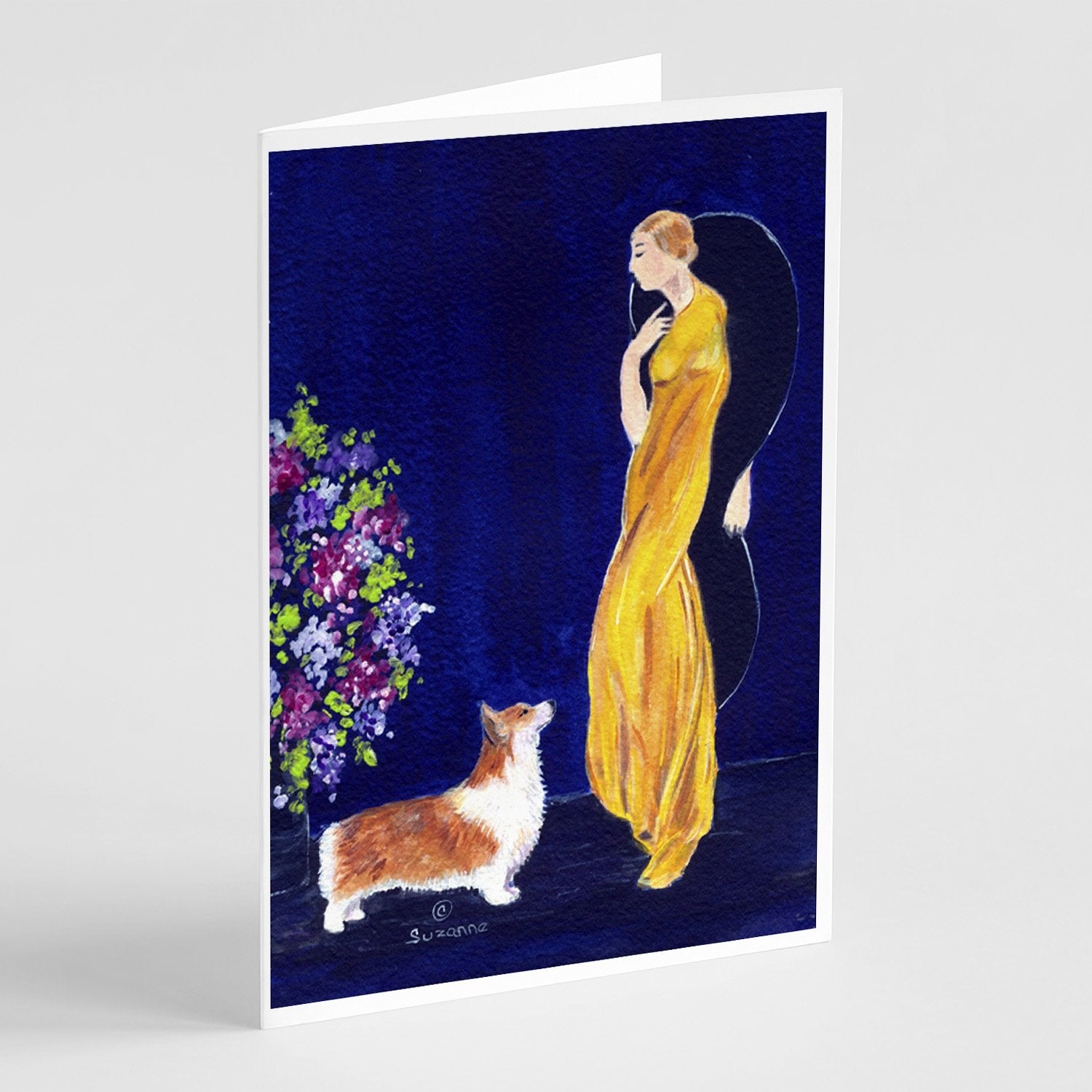 Lady with her Corgi Greeting Cards Pack of 8 Blank Cards with Envelopes Whimsical A7 Size 5x7