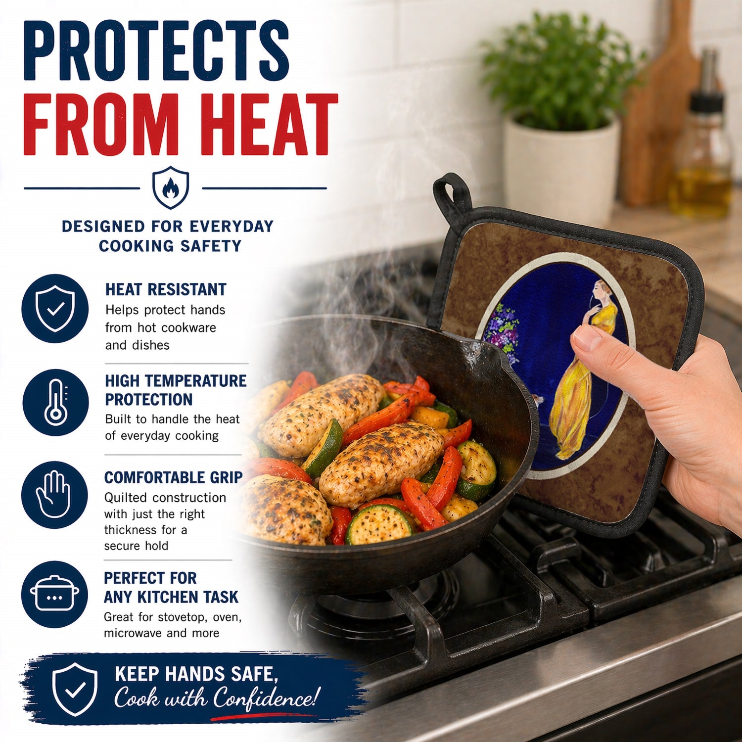 Lady with her Corgi Pot Holder Set of 2 Heat Resistant Quilted Hot Pads 7.5 x 7.5 Inch, Insulated Kitchen Trivets for Cooking & Baking