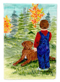 Little boy with his Chesapeake Bay Retriever House Flag 28x40 Porch Sleeve Pole Decorative Outside Yard Banner Artwork Wall Hanging, Polyester