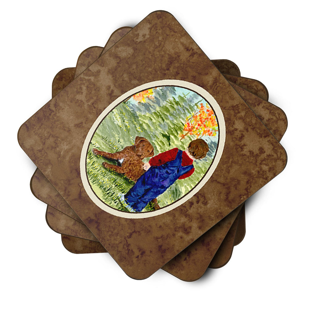Little boy with his Chesapeake Bay Retriever Foam Coasters Set of 4 Cup Coasters for Indoor Outdoor, Tabletop Protection, Anti Slip, Mouse pad Material