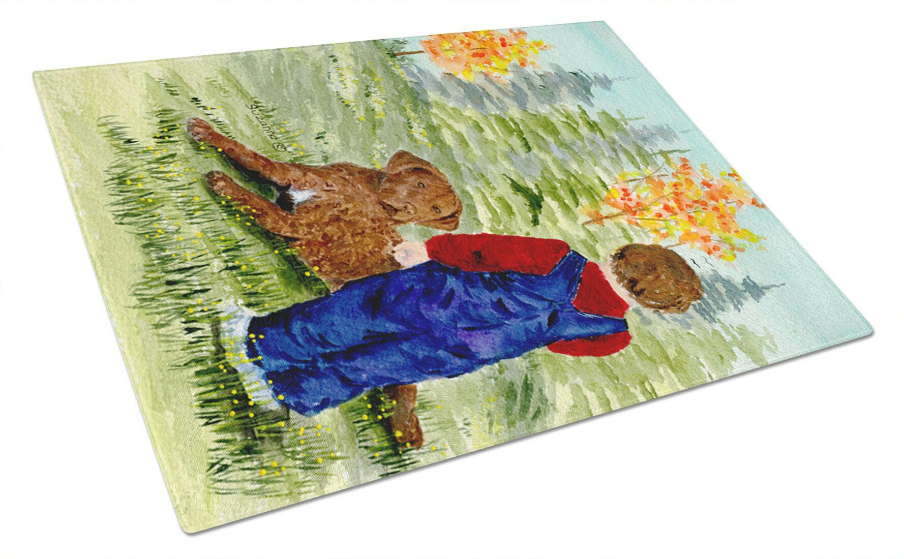Little boy with his Chesapeake Bay Retriever Cutting Board Tempered Glass Kitchen Cutting Surface, Heat Resistant Chopping, Non-Slip Feet, Food Prep & Serving