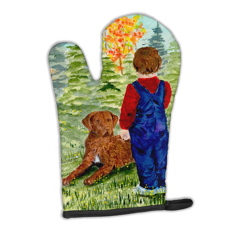Little boy with his Chesapeake Bay Retriever Oven Mitt Heat Resistant Thick Oven Mitt for Hot Pans and Oven, Kitchen Mitt Protect Hands, Cooking Baking Glove