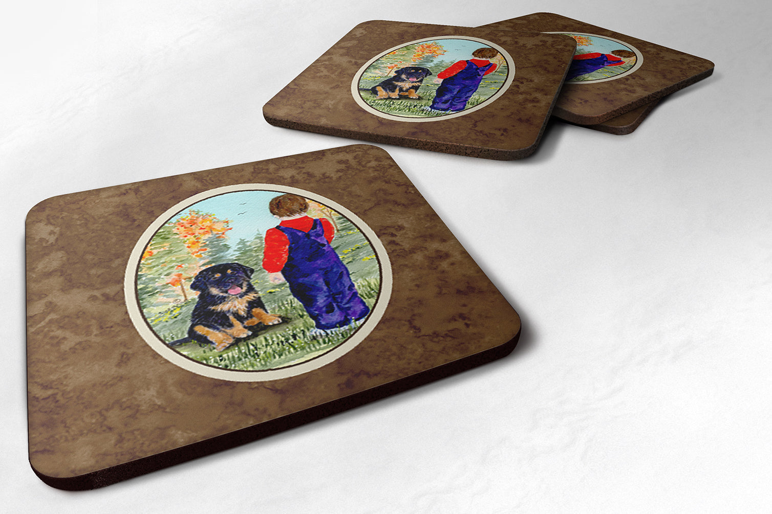 Tibetan Mastiff Foam Coasters Set of 4 Cup Coasters for Indoor Outdoor, Tabletop Protection, Anti Slip, Mouse pad Material