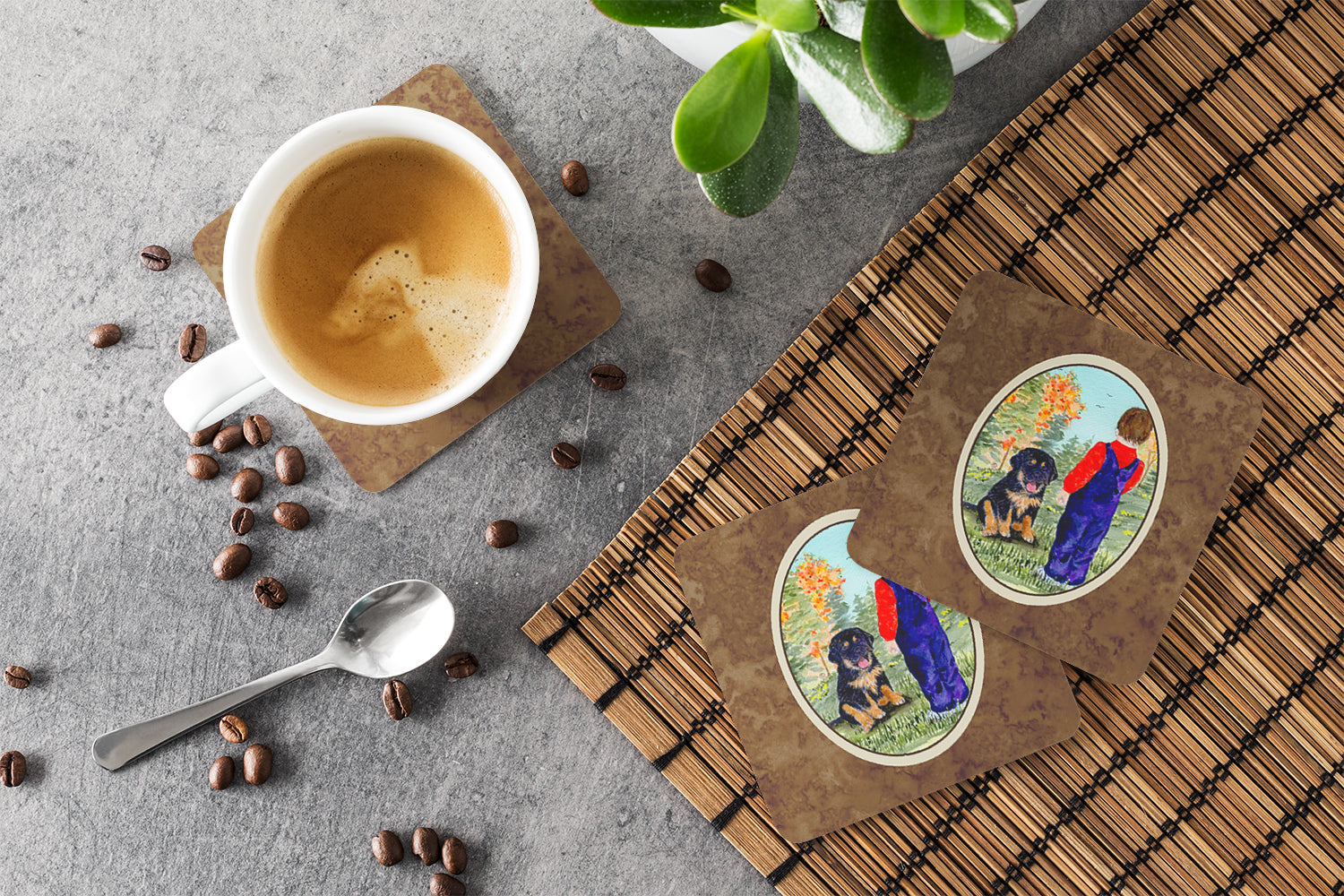 Tibetan Mastiff Foam Coasters Set of 4 Cup Coasters for Indoor Outdoor, Tabletop Protection, Anti Slip, Mouse pad Material