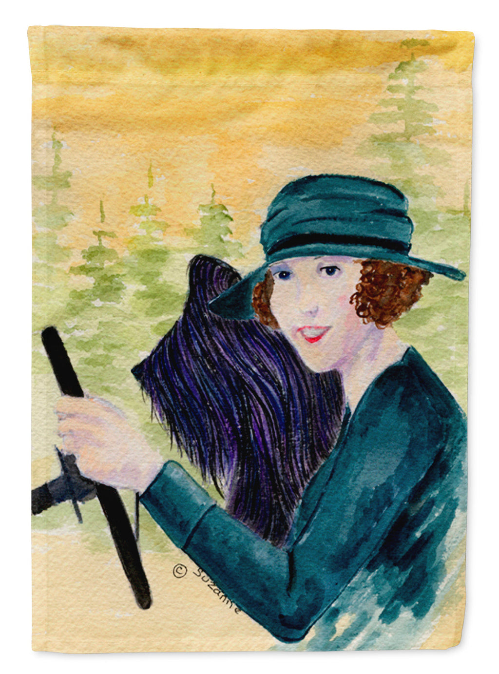 Lady driving with her Briard House Flag 28x40 Porch Sleeve Pole Decorative Outside Yard Banner Artwork Wall Hanging, Polyester
