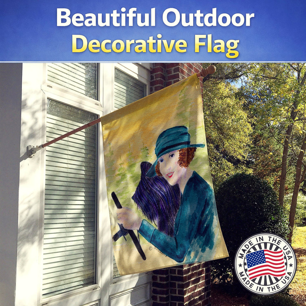 Lady driving with her Briard House Flag 28x40 Porch Sleeve Pole Decorative Outside Yard Banner Artwork Wall Hanging, Polyester