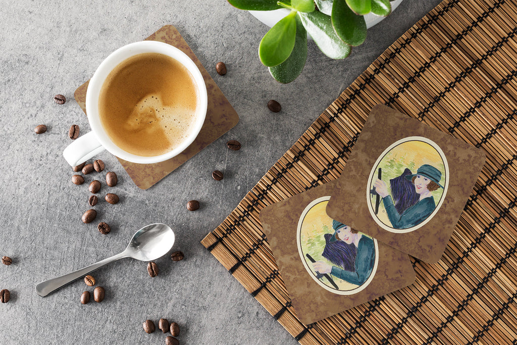 Lady driving with her Briard Foam Coasters Set of 4 Cup Coasters for Indoor Outdoor, Tabletop Protection, Anti Slip, Mouse pad Material