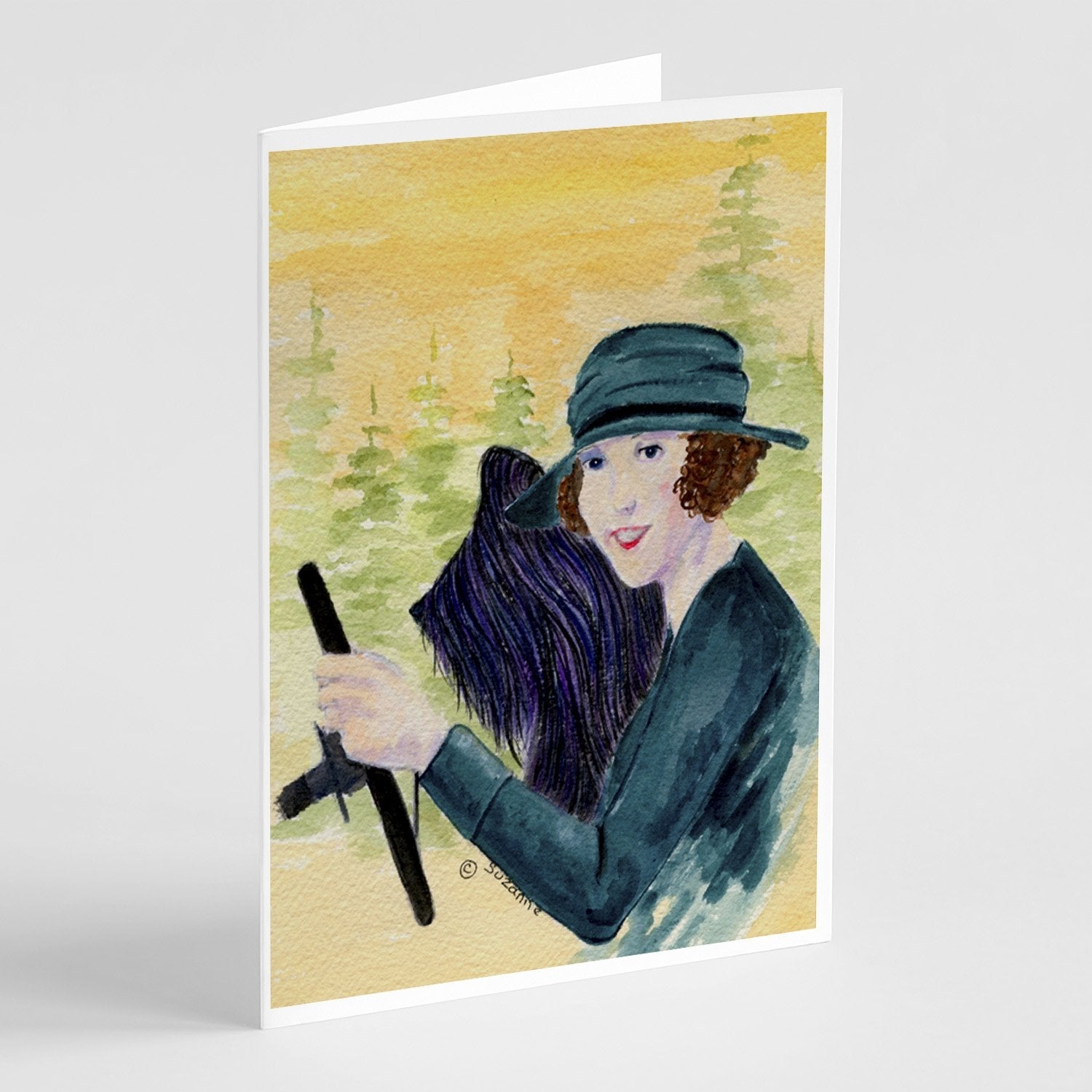 Lady driving with her Briard Greeting Cards Pack of 8 Blank Cards with Envelopes Whimsical A7 Size 5x7