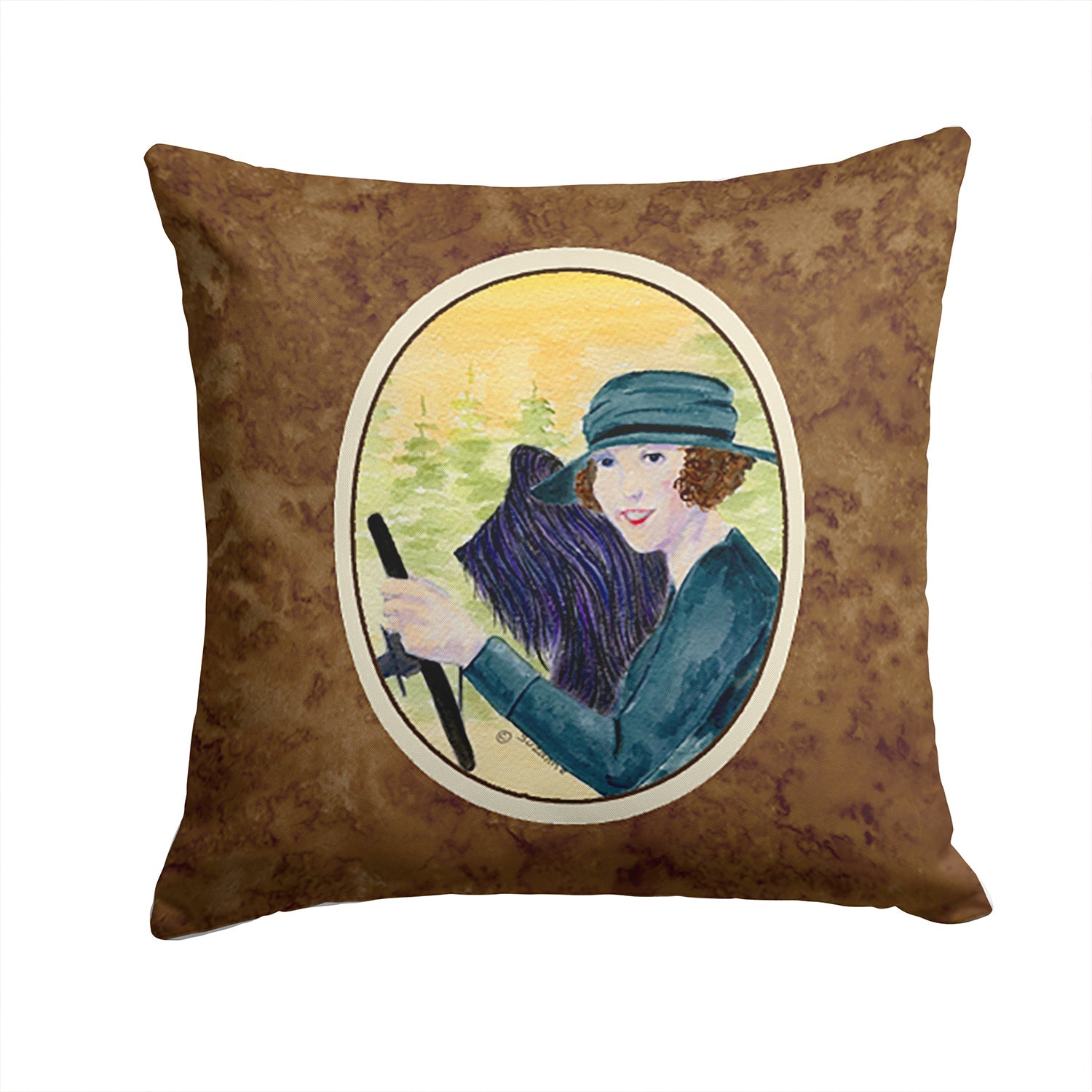 Lady driving with her Briard Decorative Throw Pillow 14x14 Indoor Outdoor Accent Cushion, Fabric Cover with Insert for Sofa, Bed, Porch & Living Room