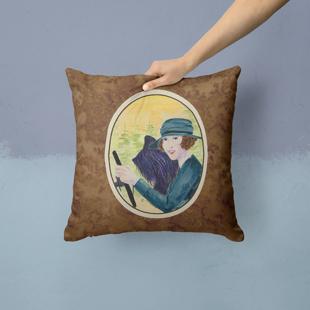 Lady driving with her Briard Decorative Throw Pillow 14x14 Indoor Outdoor Accent Cushion, Fabric Cover with Insert for Sofa, Bed, Porch & Living Room