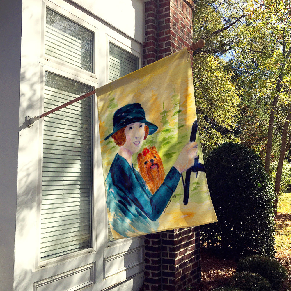 Lady driving with her Yorkie House Flag 28x40 Porch Sleeve Pole Decorative Outside Yard Banner Artwork Wall Hanging, Polyester