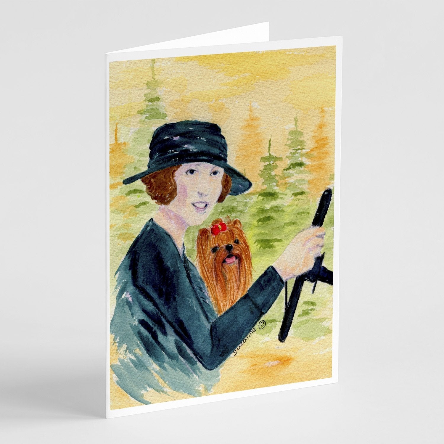 Lady driving with her Yorkie Greeting Cards Pack of 8 Blank Cards with Envelopes Whimsical A7 Size 5x7