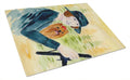 Lady driving with her Yorkie Cutting Board Tempered Glass Kitchen Cutting Surface, Heat Resistant Chopping, Non-Slip Feet, Food Prep & Serving