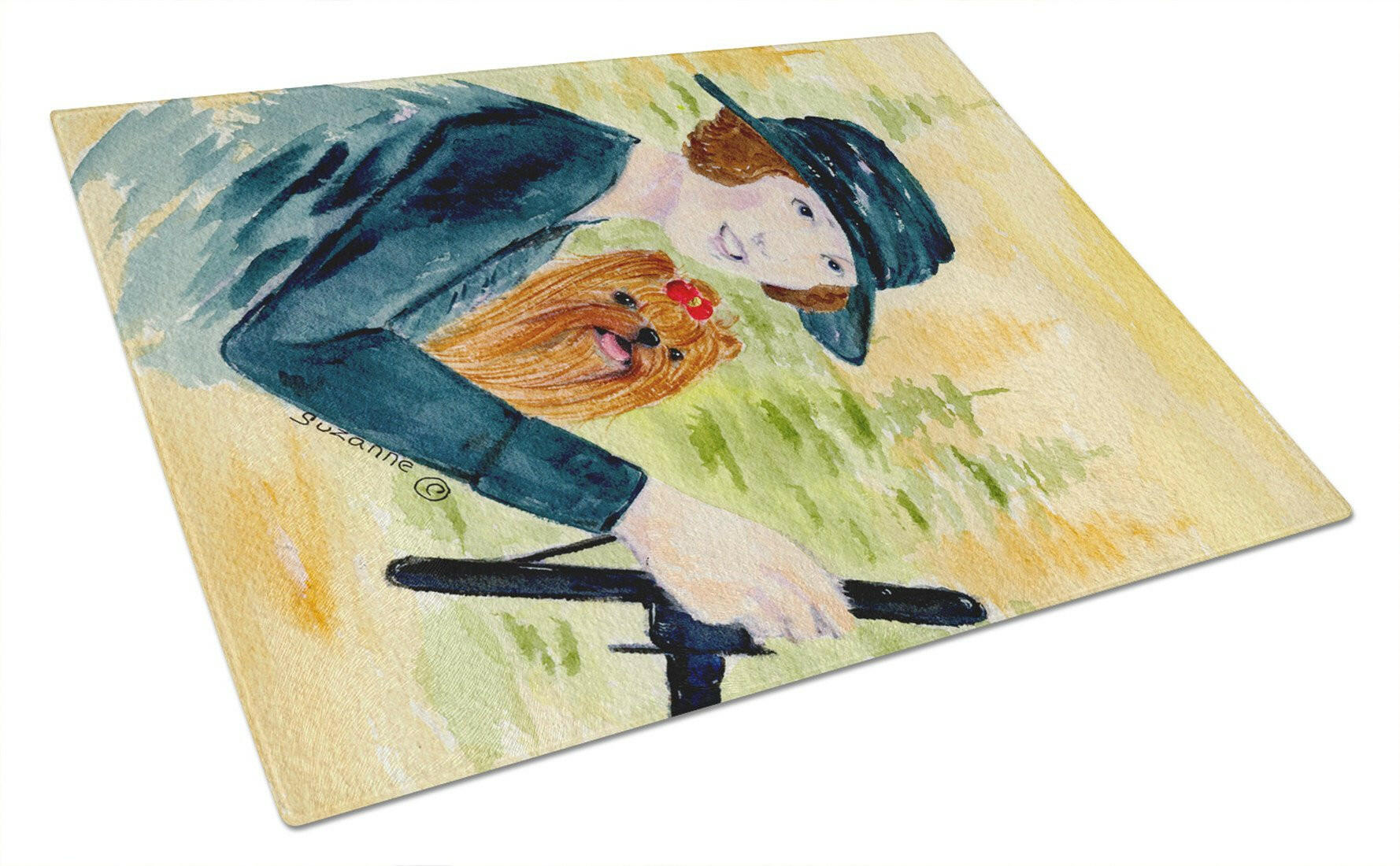 Lady driving with her Yorkie Cutting Board Tempered Glass Kitchen Cutting Surface, Heat Resistant Chopping, Non-Slip Feet, Food Prep & Serving