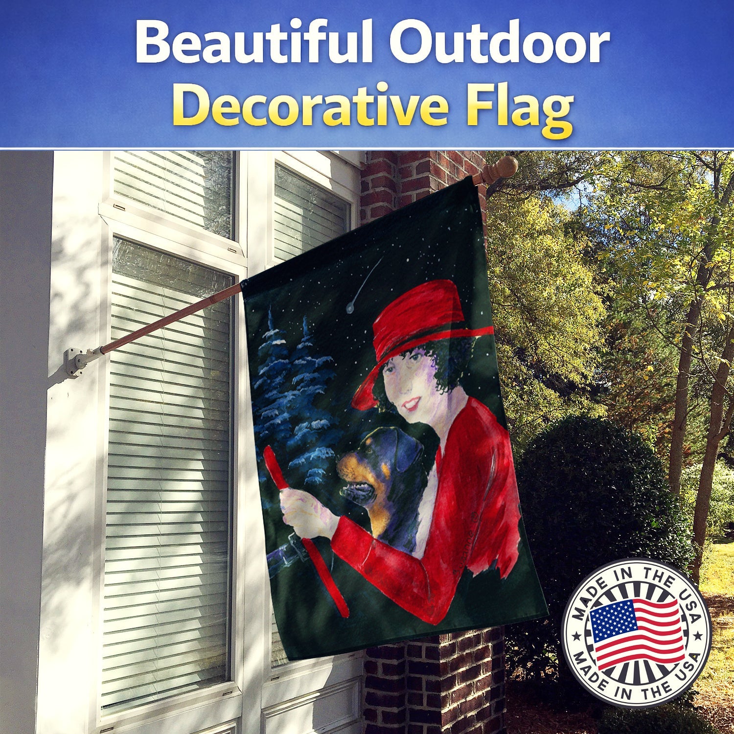 Lady driving with her Rottweiler House Flag 28x40 Porch Sleeve Pole Decorative Outside Yard Banner Artwork Wall Hanging, Polyester