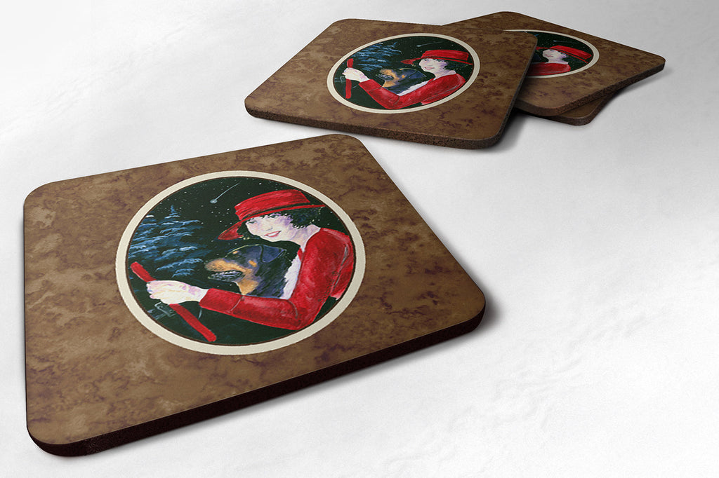 Lady driving with her Rottweiler Foam Coasters Set of 4 Cup Coasters for Indoor Outdoor, Tabletop Protection, Anti Slip, Mouse pad Material