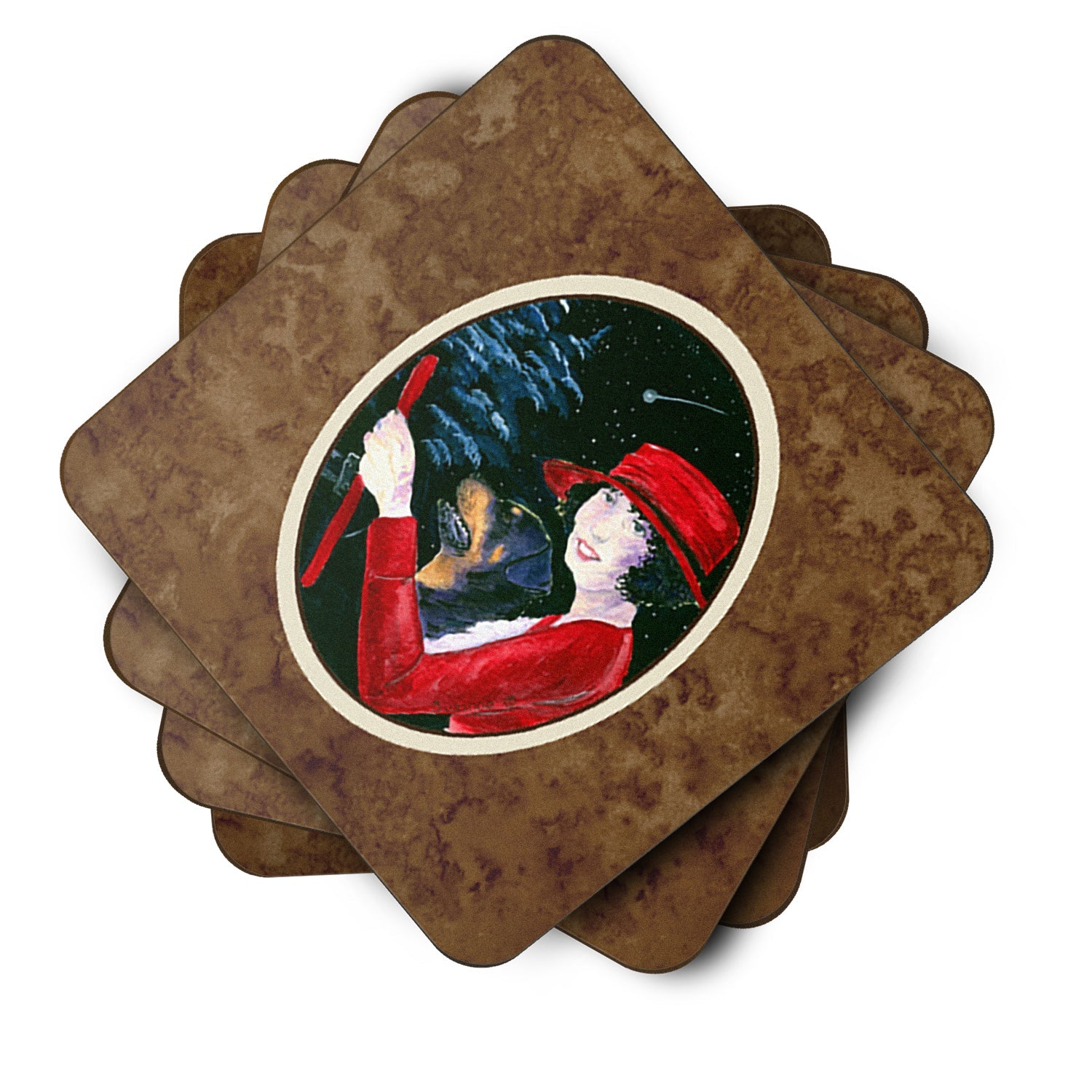 Lady driving with her Rottweiler Foam Coasters Set of 4 Cup Coasters for Indoor Outdoor, Tabletop Protection, Anti Slip, Mouse pad Material