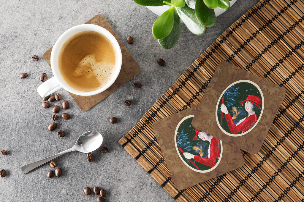 Lady driving with her Rottweiler Foam Coasters Set of 4 Cup Coasters for Indoor Outdoor, Tabletop Protection, Anti Slip, Mouse pad Material