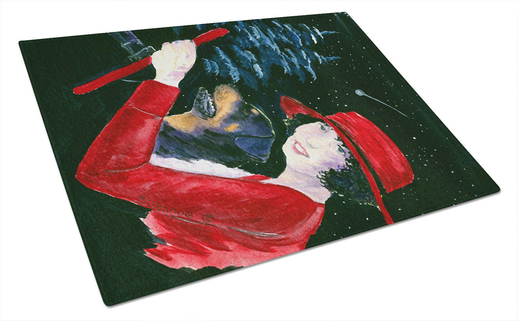 Lady driving with her Rottweiler Cutting Board Tempered Glass Kitchen Cutting Surface, Heat Resistant Chopping, Non-Slip Feet, Food Prep & Serving