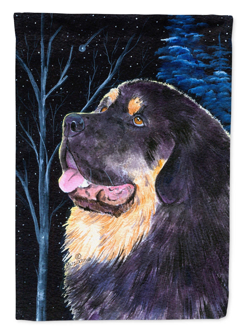 Starry Night Tibetan Mastiff House Flag 28x40 Porch Sleeve Pole Decorative Outside Yard Banner Artwork Wall Hanging, Polyester