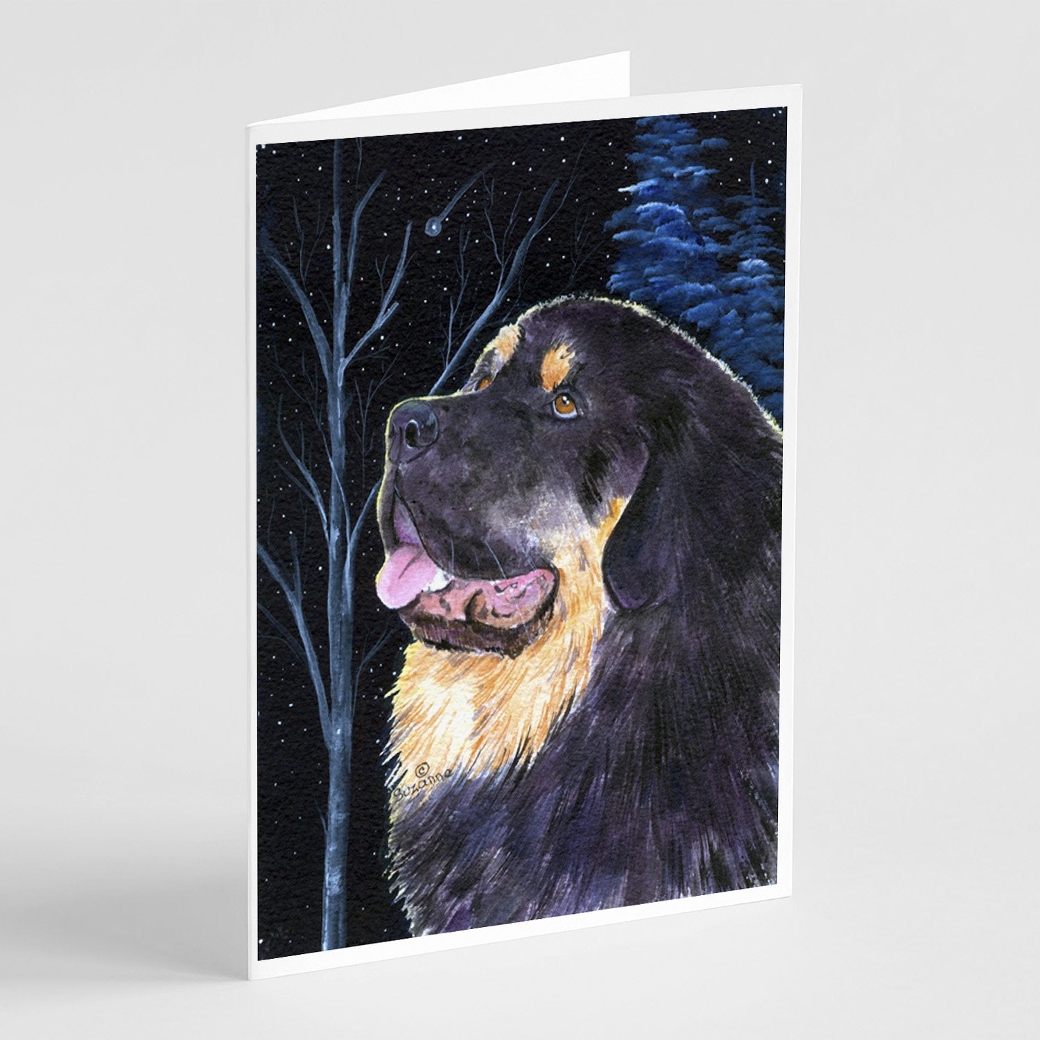 Starry Night Tibetan Mastiff Greeting Cards Pack of 8 Blank Cards with Envelopes Whimsical A7 Size 5x7