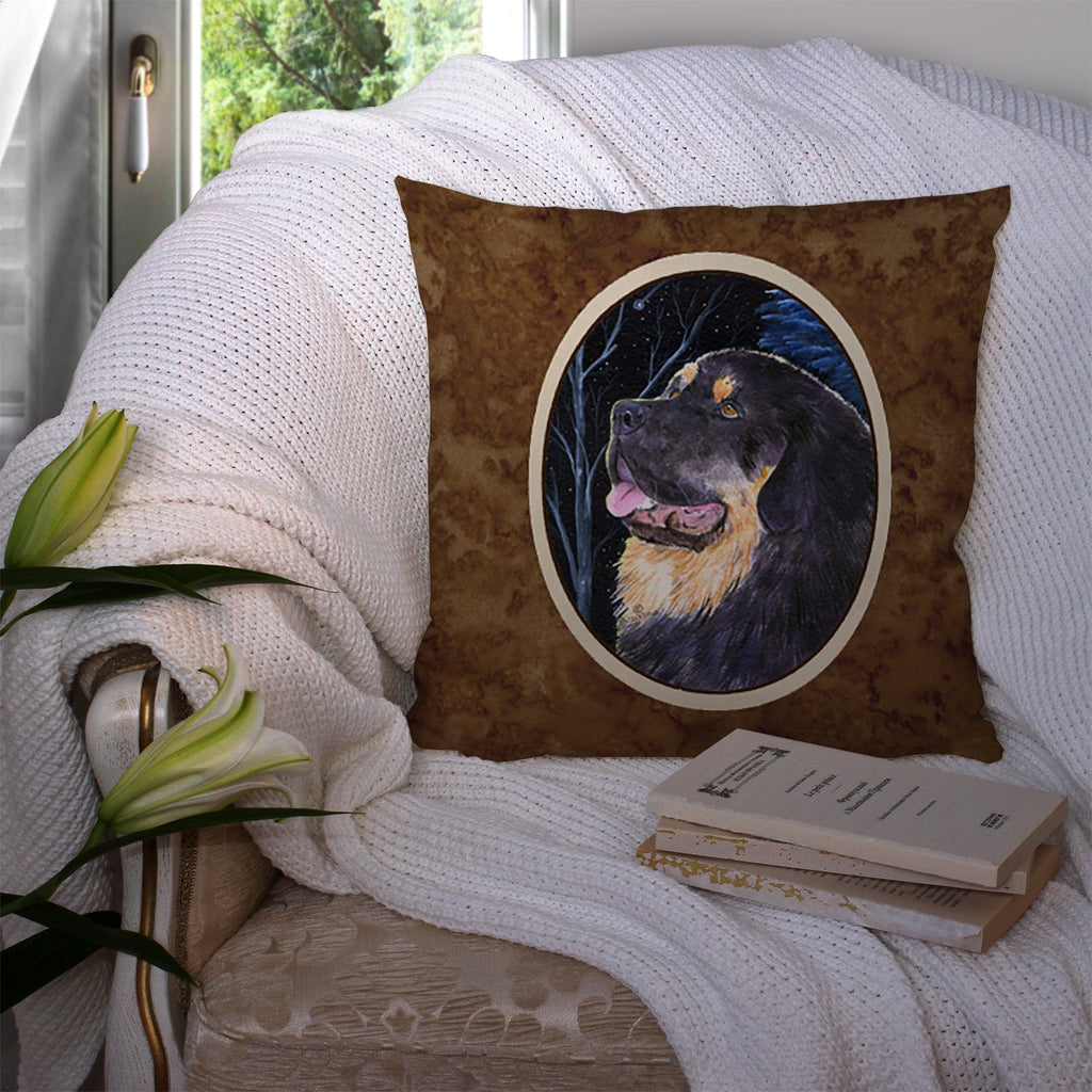 Starry Night Tibetan Mastiff Decorative Throw Pillow 14x14 Indoor Outdoor Accent Cushion, Fabric Cover with Insert for Sofa, Bed, Porch & Living Room
