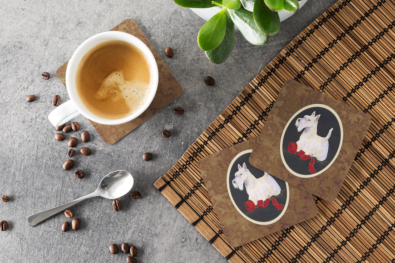 Scottish Terrier Foam Coasters Set of 4 Cup Coasters for Indoor Outdoor, Tabletop Protection, Anti Slip, Mouse pad Material