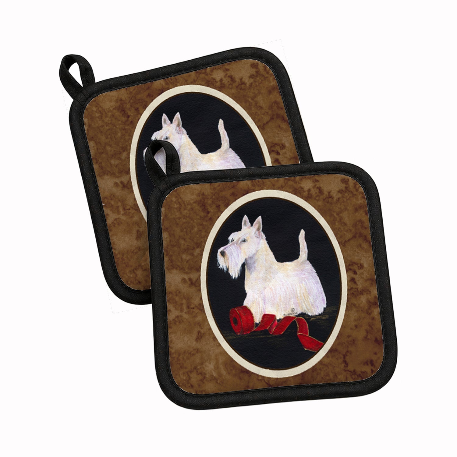 Scottish Terrier Pot Holder Set of 2 Heat Resistant Quilted Hot Pads 7.5 x 7.5 Inch, Insulated Kitchen Trivets for Cooking & Baking