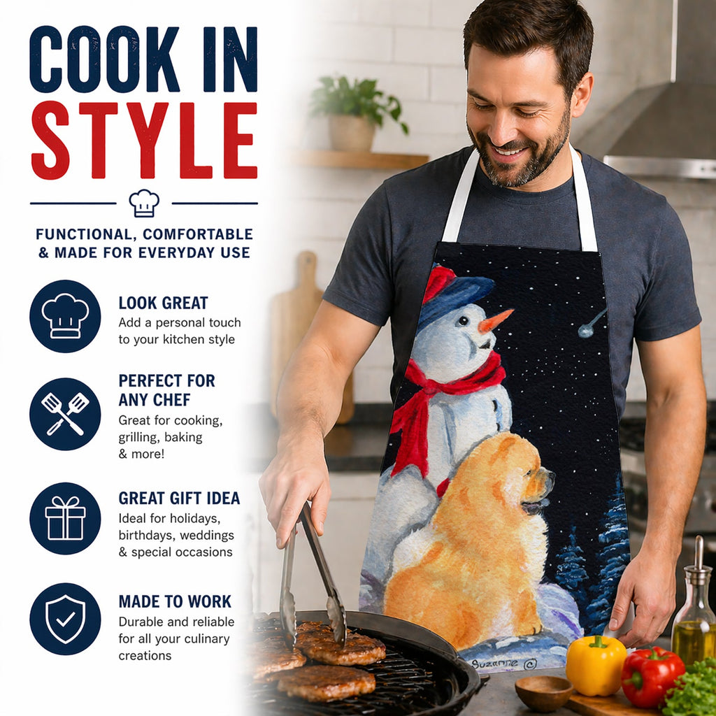Snowman with Chow Chow Apron Cooking Kitchen Server Baking Crafts Gardening for Adult Women Men, Unisex, Large, Multicolor