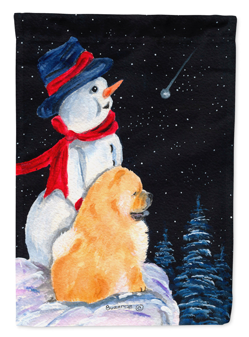 Snowman with Chow Chow House Flag 28x40 Porch Sleeve Pole Decorative Outside Yard Banner Artwork Wall Hanging, Polyester