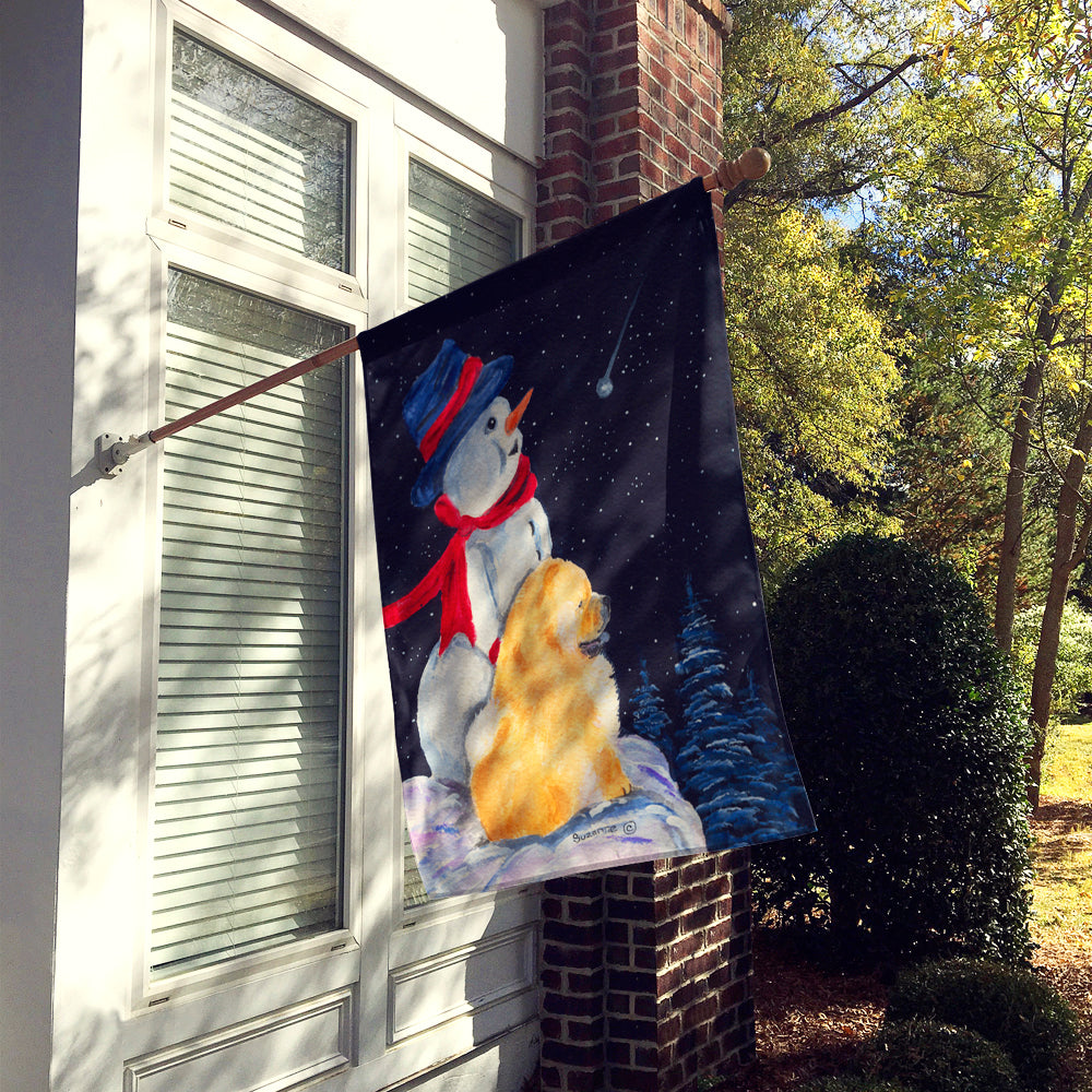 Snowman with Chow Chow House Flag 28x40 Porch Sleeve Pole Decorative Outside Yard Banner Artwork Wall Hanging, Polyester