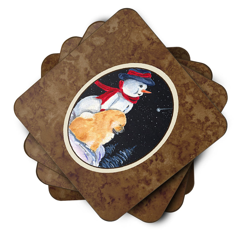 Snowman with Chow Chow Foam Coasters Set of 4 Cup Coasters for Indoor Outdoor, Tabletop Protection, Anti Slip, Mouse pad Material