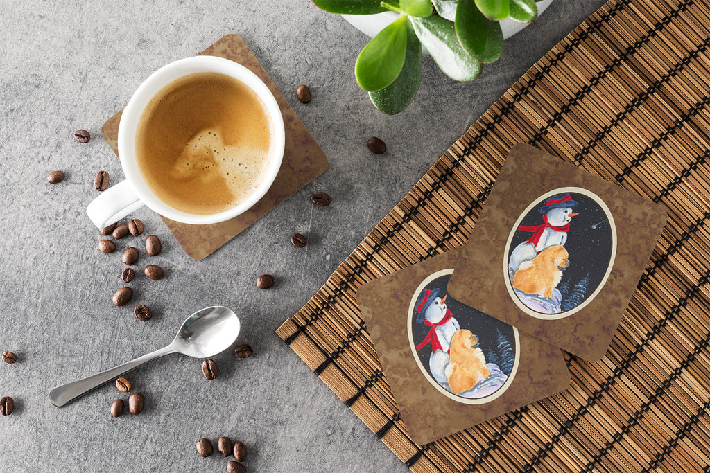 Snowman with Chow Chow Foam Coasters Set of 4 Cup Coasters for Indoor Outdoor, Tabletop Protection, Anti Slip, Mouse pad Material