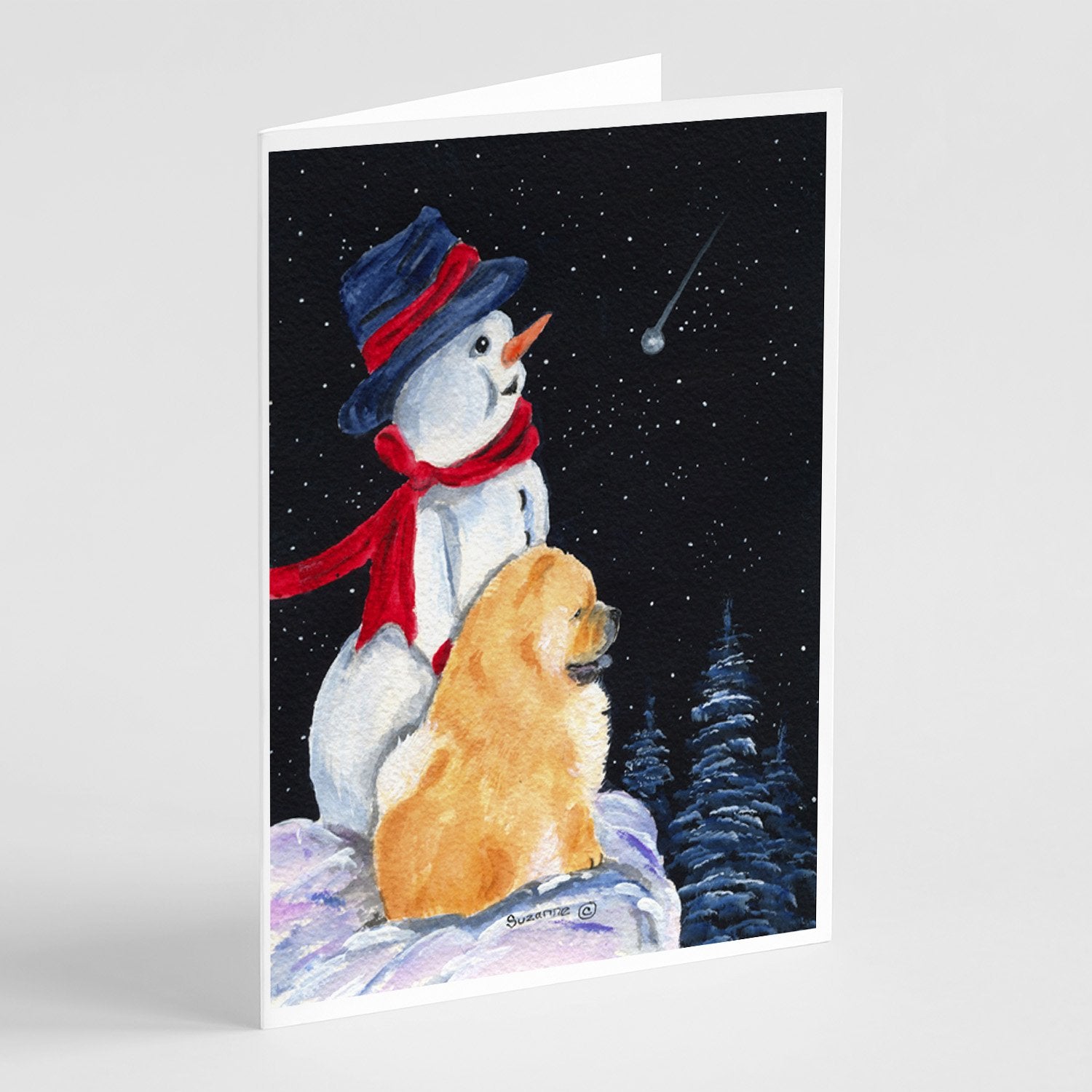 Snowman with Chow Chow Greeting Cards Pack of 8 Blank Cards with Envelopes Whimsical A7 Size 5x7