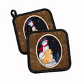 Snowman with Chow Chow Pot Holder Set of 2 Heat Resistant Quilted Hot Pads 7.5 x 7.5 Inch, Insulated Kitchen Trivets for Cooking & Baking