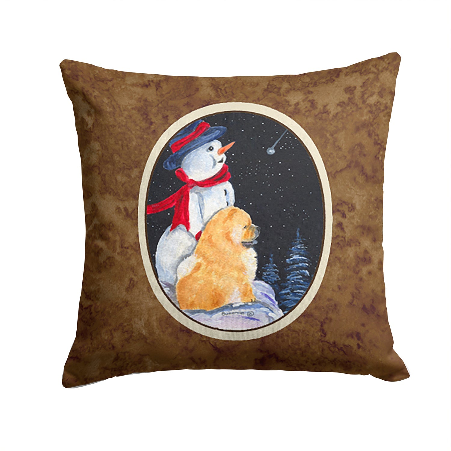 Snowman with Chow Chow Decorative Throw Pillow 14x14 Indoor Outdoor Accent Cushion, Fabric Cover with Insert for Sofa, Bed, Porch & Living Room