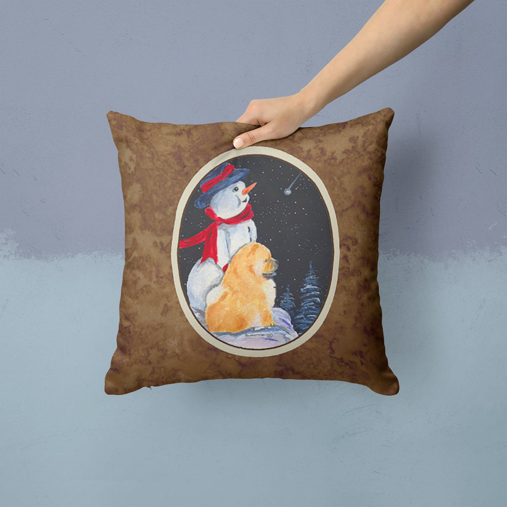 Snowman with Chow Chow Decorative Throw Pillow 14x14 Indoor Outdoor Accent Cushion, Fabric Cover with Insert for Sofa, Bed, Porch & Living Room