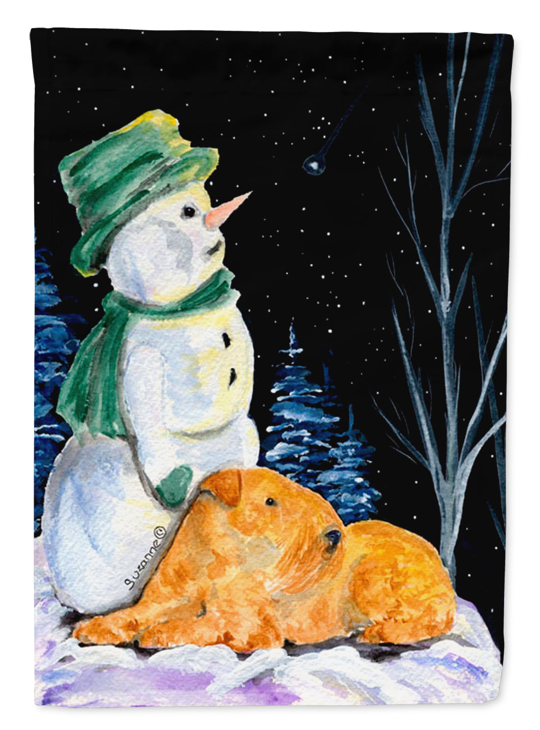 Snowman with Lakeland Terrier House Flag 28x40 Porch Sleeve Pole Decorative Outside Yard Banner Artwork Wall Hanging, Polyester