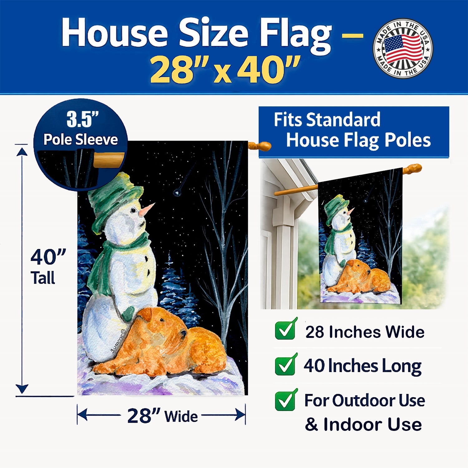 Snowman with Lakeland Terrier House Flag 28x40 Porch Sleeve Pole Decorative Outside Yard Banner Artwork Wall Hanging, Polyester
