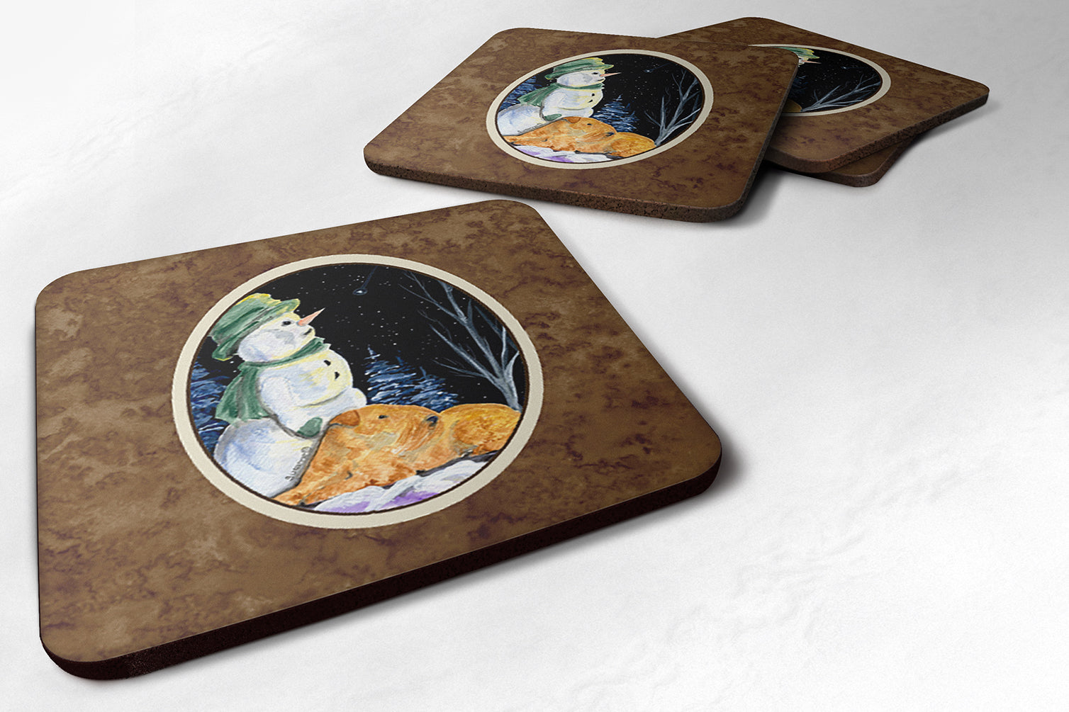 Snowman with Lakeland Terrier Foam Coasters Set of 4 Cup Coasters for Indoor Outdoor, Tabletop Protection, Anti Slip, Mouse pad Material