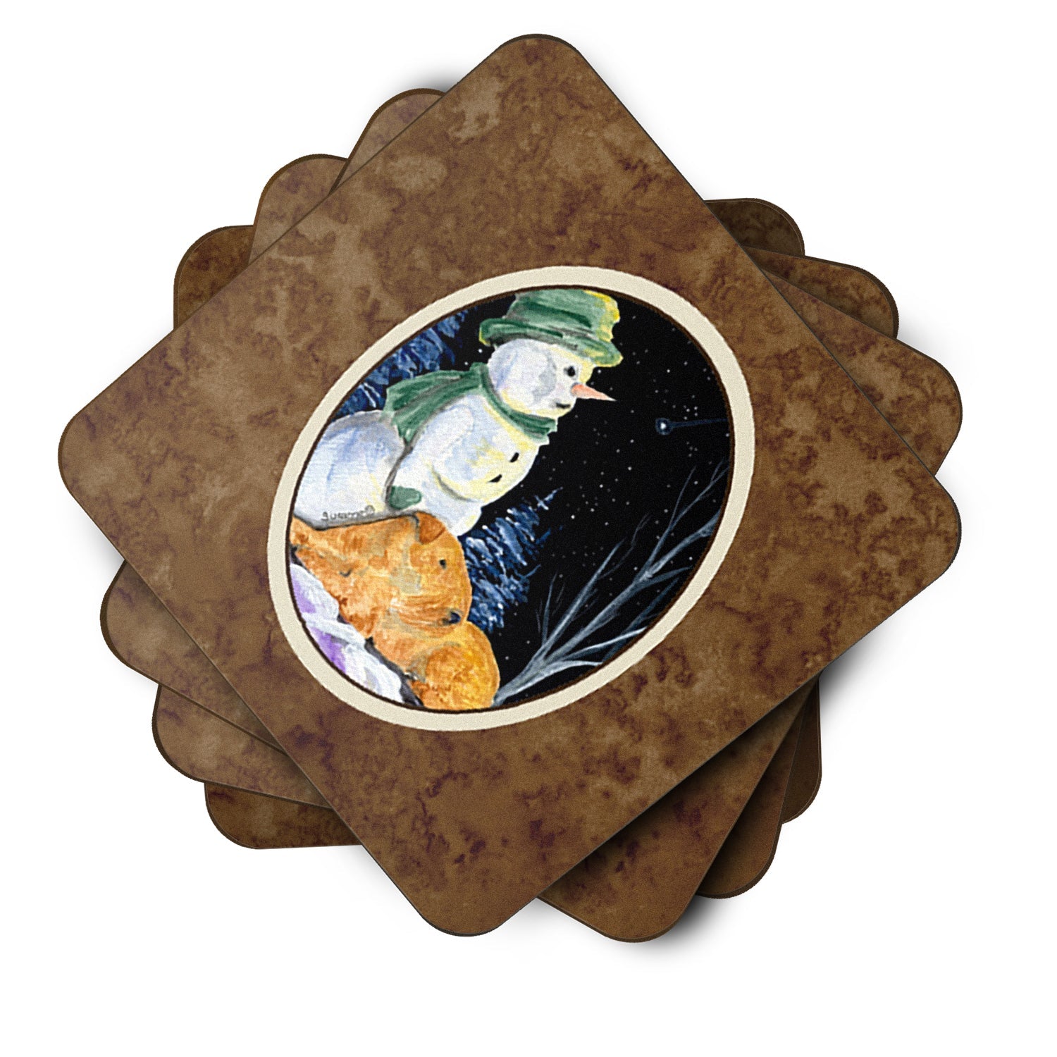 Snowman with Lakeland Terrier Foam Coasters Set of 4 Cup Coasters for Indoor Outdoor, Tabletop Protection, Anti Slip, Mouse pad Material