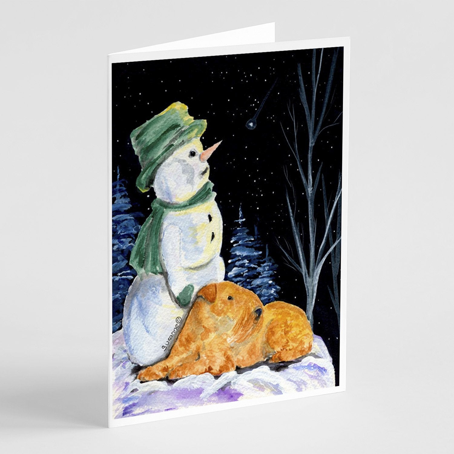Snowman with Lakeland Terrier Greeting Cards Pack of 8 Blank Cards with Envelopes Whimsical A7 Size 5x7