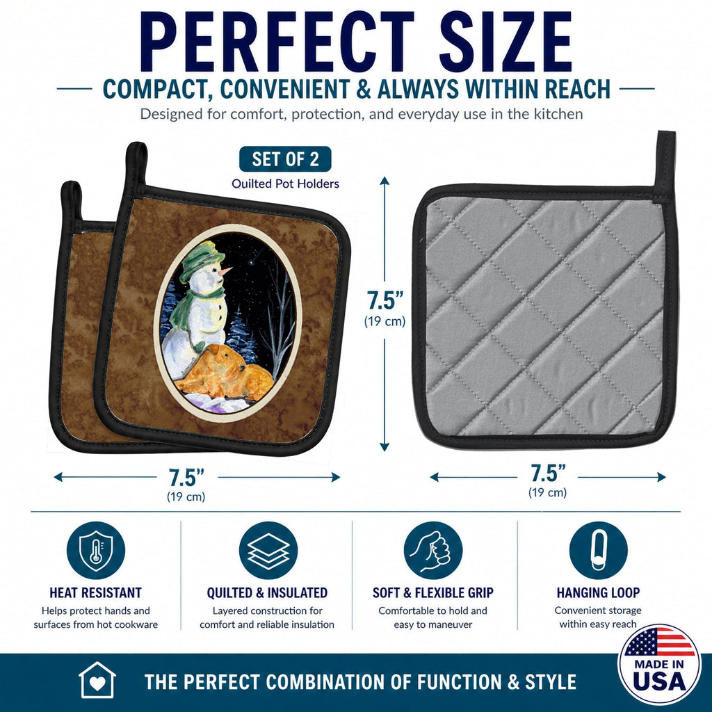 Snowman with Lakeland Terrier Pot Holder Set of 2 Heat Resistant Quilted Hot Pads 7.5 x 7.5 Inch, Insulated Kitchen Trivets for Cooking & Baking
