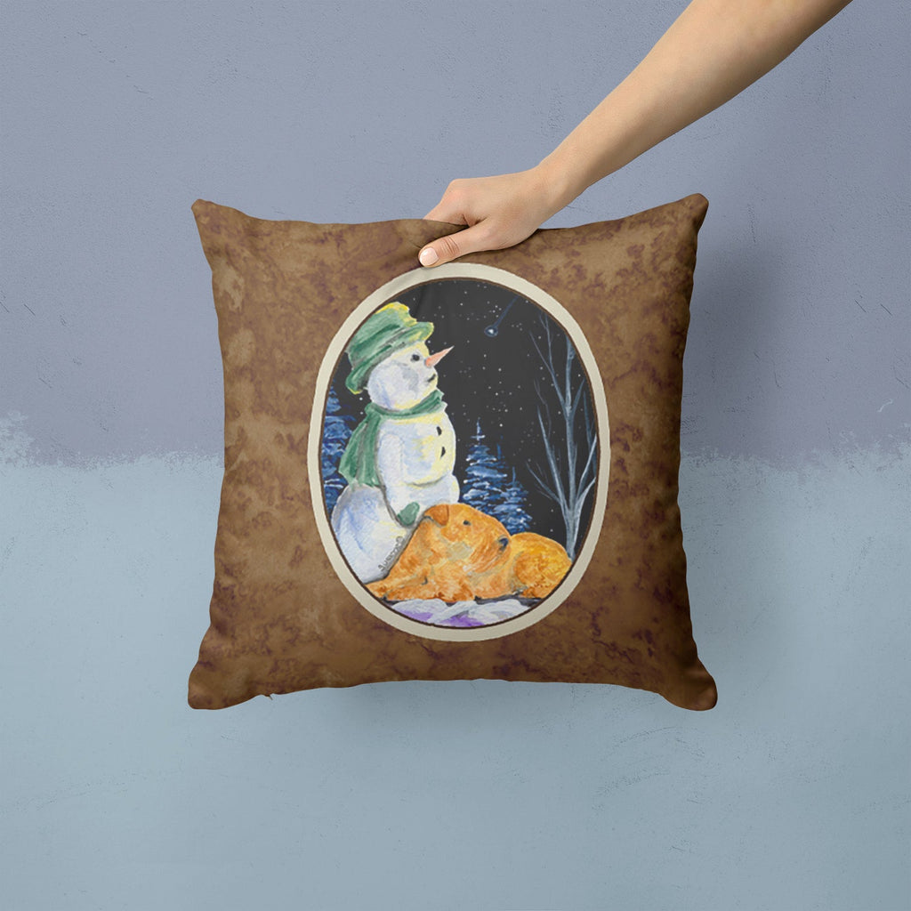 Snowman with Lakeland Terrier Decorative Throw Pillow 14x14 Indoor Outdoor Accent Cushion, Fabric Cover with Insert for Sofa, Bed, Porch & Living Room
