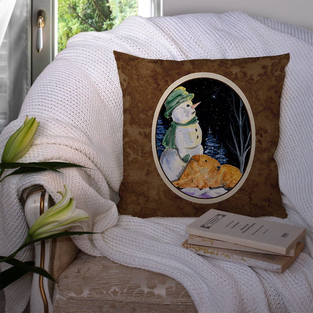 Snowman with Lakeland Terrier Decorative Throw Pillow 14x14 Indoor Outdoor Accent Cushion, Fabric Cover with Insert for Sofa, Bed, Porch & Living Room