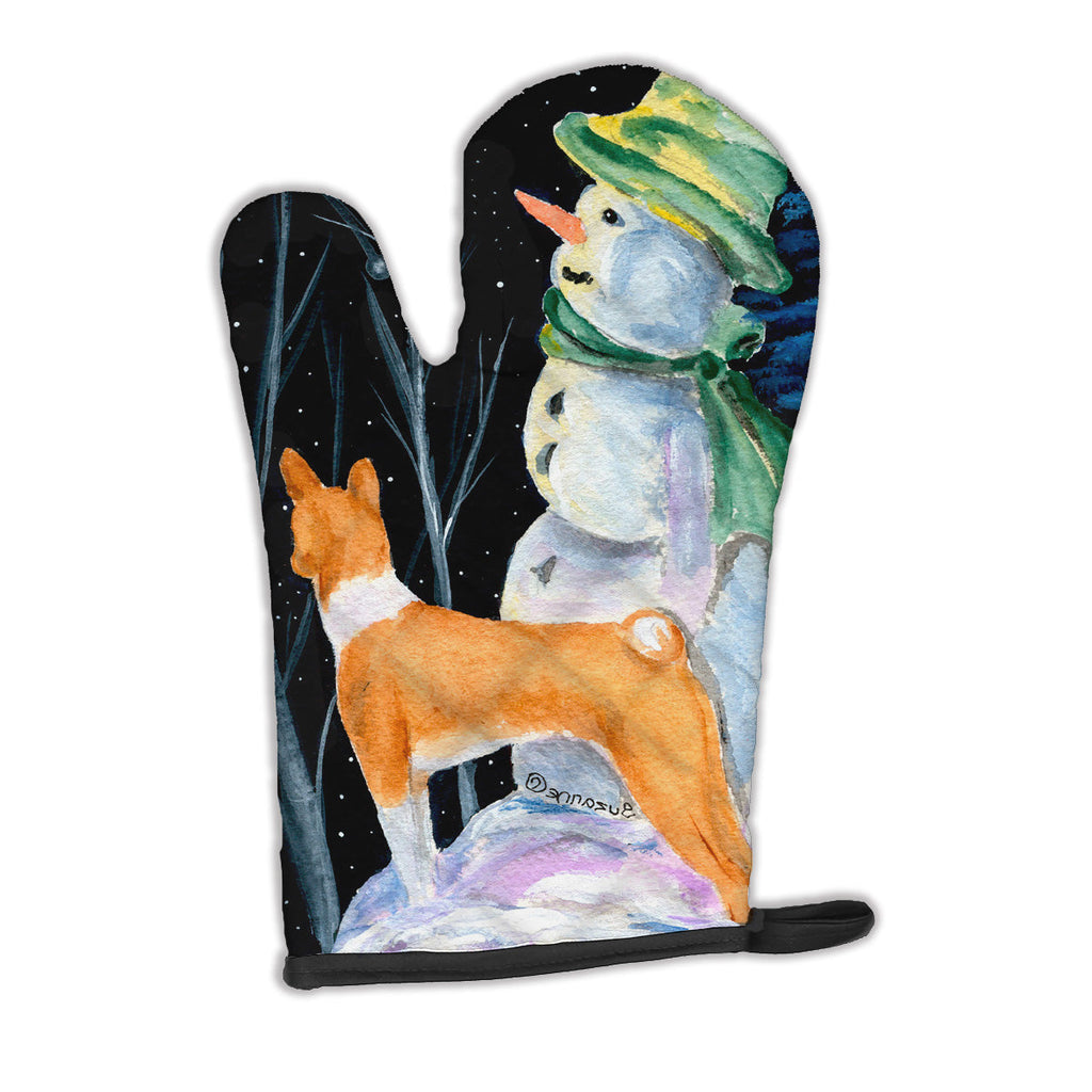 Snowman with Basenji Oven Mitt Heat Resistant Thick Oven Mitt for Hot Pans and Oven, Kitchen Mitt Protect Hands, Cooking Baking Glove