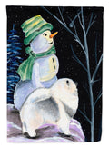 Snowman with Keeshond House Flag 28x40 Porch Sleeve Pole Decorative Outside Yard Banner Artwork Wall Hanging, Polyester