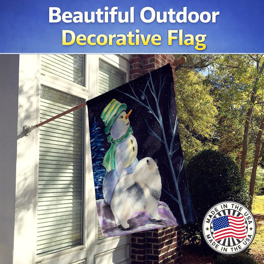 Snowman with Keeshond House Flag 28x40 Porch Sleeve Pole Decorative Outside Yard Banner Artwork Wall Hanging, Polyester